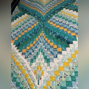 One of a kind, homemade Bargello Quilt. Teal and Yellow